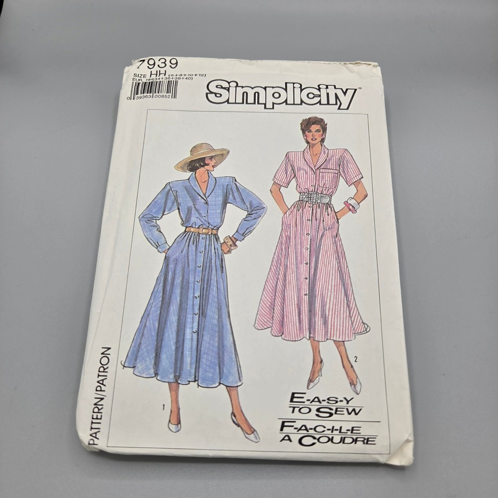 Simplicity 7939 Vintage 1987 Misses Dress Sewing Pattern Size HH 6-12 Easy Sew